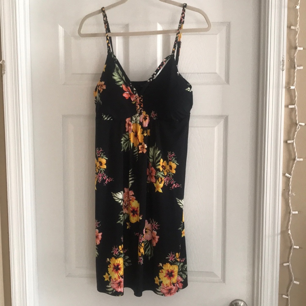 Black and Floral Mid Length Dress
